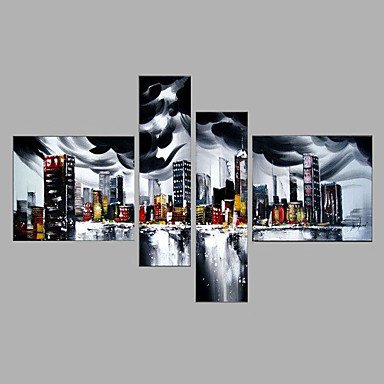 Hand-Painted Modern Abstract City Scene Oil Painting Five Panel Canvas Oil Painting Multi Split Oi