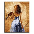 Art Wall Hand Painted Oil Painting Picture-piano Girl Home Decor with Stretched Frame Ready to Han