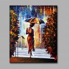 Hand-Painted Abstract The Woman In The Walk In The Rain  Modern Classic One Panel Canvas Oil Paint