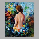 Sexy Beauty Back Among Floral Painting Canvas Handamde Knife Impression Style Framed