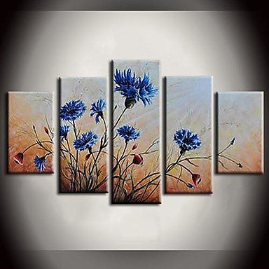 Hand-Painted Abstract / Landscape / Animal / Abstract LandscapeModern Five Panels Canvas Oil Paint
