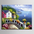 Oil Painting Decoration Abstract Mediterranean Scene Hand Painted Canvas with Stretched Framed