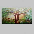 Hand-Painted Bloom Tree Abstract Landscape Modern Oil Painting On Canvas One Panel Ready To Hang