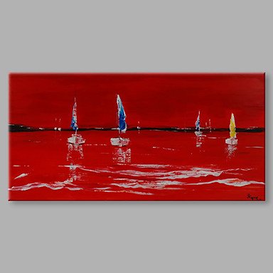 IARTS Hand Painted Modern Abstract Summer Ocean Sailing in Bright Red ColorOn Canvas with Stretche