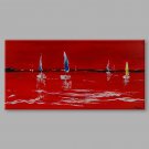 IARTS Hand Painted Modern Abstract Summer Ocean Sailing in Bright Red ColorOn Canvas with Stretche