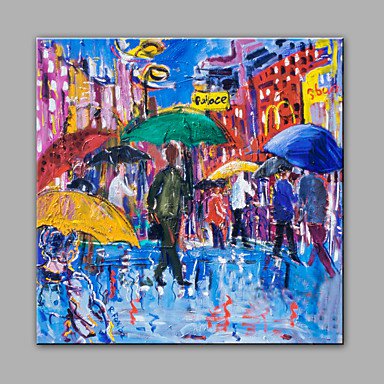 Hand-Painted Busy Streets  Modern One Panel Canvas Oil Painting For Home Decoration