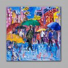 Hand-Painted Busy Streets  Modern One Panel Canvas Oil Painting For Home Decoration