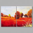 IARTS Abstract Oil Painting Hill Cottage Set of 2 with Stretched Frame Painting For Home Decoratio