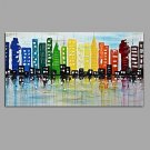 Hand-Painted Oil Painting Wall Art Modern Abstract City Scenery Stretched Framed Ready to Hang