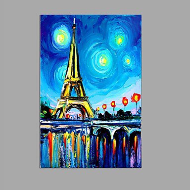 Handpainted Oil Painting Eiffel Tower Wall Art With Stretched Frame Ready to Hang