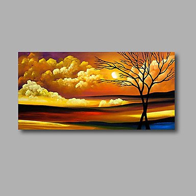 Stretched (Ready to hang) Hand-Painted Oil Painting 40"x20" Canvas Wall Art Modern Abstract Trees