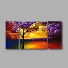 Ready to Hang Stretched Hand-Painted Oil Painting Canvas Wall Art Trees Clouds Sunrise Modern Thre