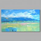IARTS Hand Painted Modern Abstract Porcelain Blue Color & Red Oil Painting On Canvas Set of 3 with