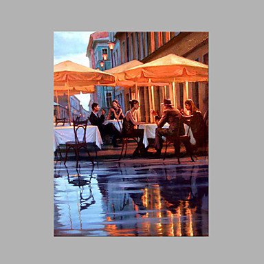 IARTS Hand Painted Modern Abstract City Afternoon Break At Local Coffee Shop Oil Painting On Canva