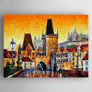 Oil Painting Buildings Landscape Hand Painted Canvas with Stretched Framed Ready to Hang