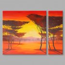 IARTS Hand Painted Abstract Oil Painting The Beautiful Orange Sun Set View Set of 2 with Stretched