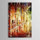 Hand Painted Oil Painting Landscape Rainy Street with Stretched Frame