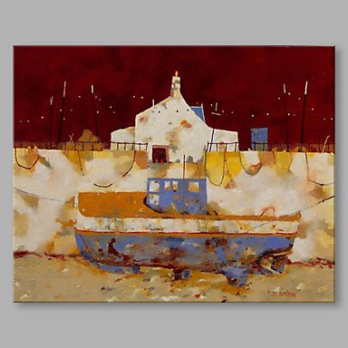IARTS Hand Painted Modern Abstract Hill View With Blue Lake Oil Painting On Canvas with Stretched