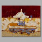 IARTS Hand Painted Modern Abstract Hill View With Blue Lake Oil Painting On Canvas with Stretched