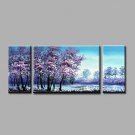 Ready to Hang Stretched Hand-Painted Oil Painting Canvas Wall Art Forest Trees Purple Modern Three