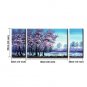 Ready to Hang Stretched Hand-Painted Oil Painting Canvas Wall Art Forest Trees Purple Modern Three