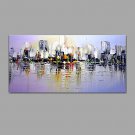 Modern Night Scenery Picture Canvas Handpainted Oil Painting Thick Knife Wall Art With Stretched F