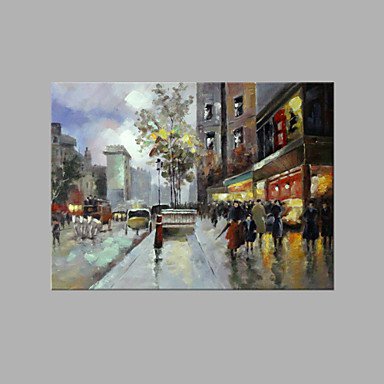 IARTS Hand Painted Modern Abstract Little Town Street View Oil Painting On Canvas with Stretched F