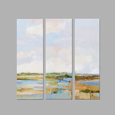 IARTS Hand Painted Abstract Oil Painting The Beautiful Riverside View Set of 3 with Stretched Fram