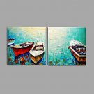 Handmade Thick Knife Oil Painting Coastal ship Wall Art Home Decor Stretched Framed Ready To Hang