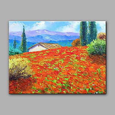 Large Size Hand-Painted Landscape The Wild Little Red Flowers  Canvas Oil Painting For Home Decora
