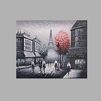 IARTS Hand Painted Modern Abstract Stroll in Paris Eiffel Tower Grey & Red Oil Painting On Canvas