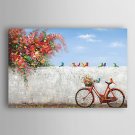 Hand Painted Oil Painting Landscape The Corner of The Bike with the birds with Stretched Frame 7 W