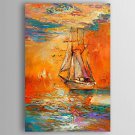 Oil Painting Impression Landscape Boats Hand Painted Canvas with Stretched Framed Ready to Hang