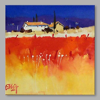 IARTS Hand Painted Modern Abstract Landscape View with Red Feild Oil Painting On Canvas Stretched