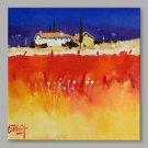 IARTS Hand Painted Modern Abstract Landscape View with Red Feild Oil Painting On Canvas Stretched