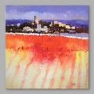 IARTS Hand Painted Modern Abstract Landscape View with Red Feild Oil Painting On Canvas Stretched
