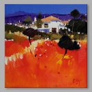 IARTS Hand Painted Modern Abstract Landscape View with Red Feild Oil Painting On Canvas Stretched