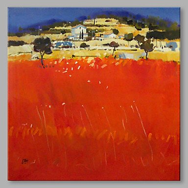 IARTS Hand Painted Modern Abstract Landscape View with Red Feild Oil Painting On Canvas Stretched