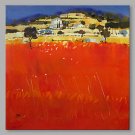 IARTS Hand Painted Modern Abstract Landscape View with Red Feild Oil Painting On Canvas Stretched
