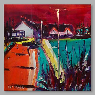 IARTS Hand Painted Modern Abstract Hill View With Blue Lake Oil Painting On Canvas with Stretched