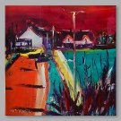 IARTS Hand Painted Modern Abstract Hill View With Blue Lake Oil Painting On Canvas with Stretched