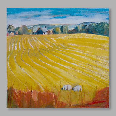 IARTS Hand Painted Modern Abstract Hill View With Blue Lake Oil Painting On Canvas with Stretched