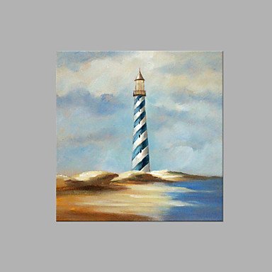 IARTS Hand Painted Modern Abstract Blue and White Stripe Lighthouse Oil Painting On Canvas with St