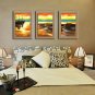 Oil Painting Modern Abstract Seascape  Set of 3 Hand Painted  Natural linen with Stretched Frame