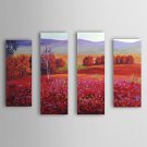 Hand Painted Oil Painting Landscape Red Field with Stretched Frame Set of 4