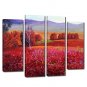 Hand Painted Oil Painting Landscape Red Field with Stretched Frame Set of 4