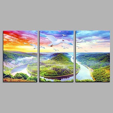 Embouchure 3 Panels Hand-painted Oil Paintings on Canvas Modern Artwork Wall Art for Room Decorati