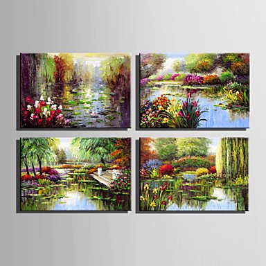 Mini Size E-HOME Oil painting Modern Garden Pond Scenery Pure Hand Draw Frameless Decorative Paint