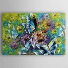 Oil Painting  Impression Landscape Butterfly and Fower Hand Painted Canvas with Stretched Framed R