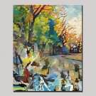 Hand-Painted Lush Trees Abstract Landscape Modern Oil Painting , Canvas One Panel With Frame Ready